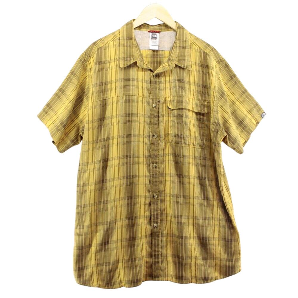 The North Face XXL A5 Series Short Sleeve Button Up Plaid Hiking Shirt Yellow